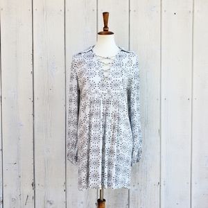 Zara Grey Print Lace Up Dress Tunic M